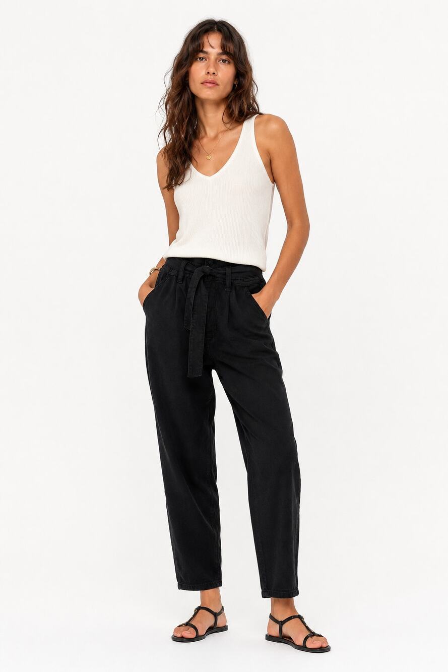 ba&sh high-rise black paperbag waist black pants Size S 4 cotton DR